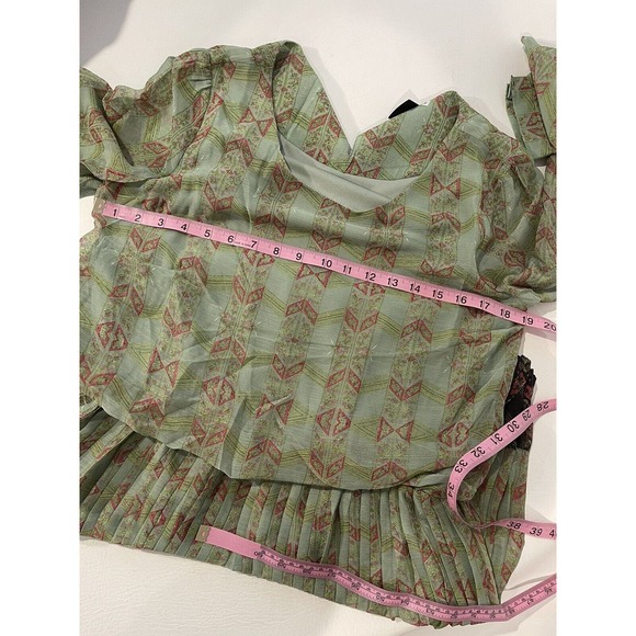 Anthropologie Lavand Women’s Minted Meadows Sheer Pleated Flare Dress Lined M 8 - Picture 7 of 7